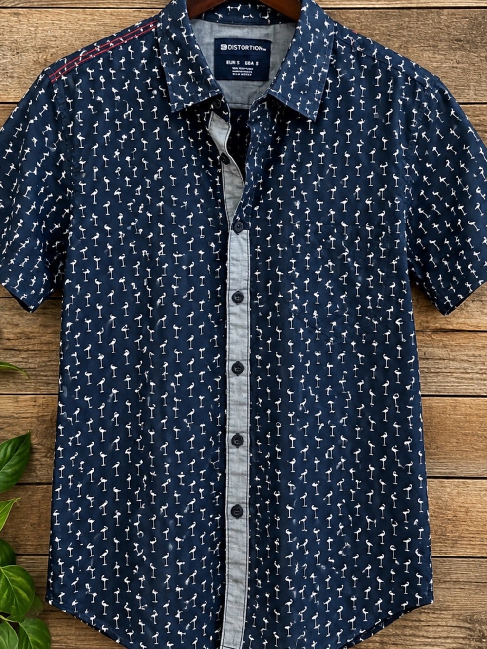 Distortion Short-Sleeve Navy Printed Button-Down Shirt